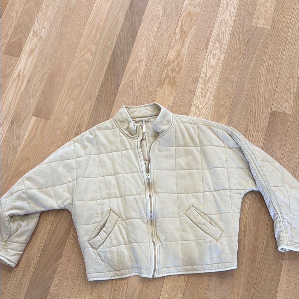 Free People Cream Quilted Puffer Jacket